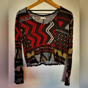 Black and Red Patterned long sleeve top